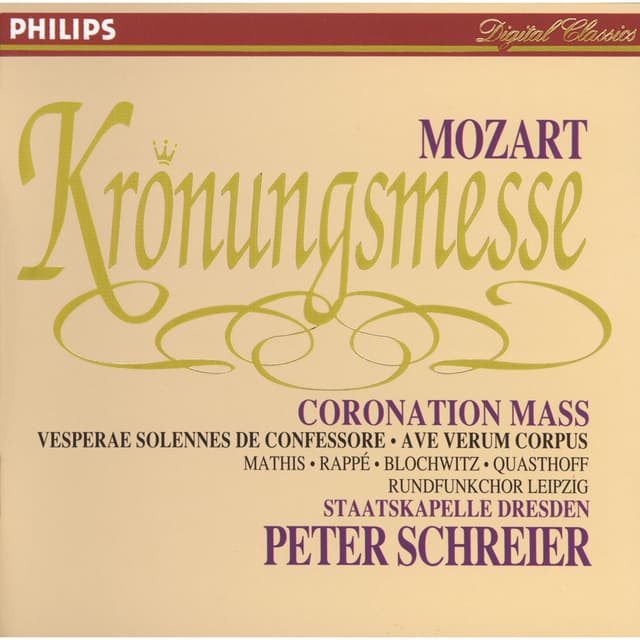 Album cover art for Mozart: Krönungsmess [Coronation Mass] - Vesperae Solennes de Confessore - Ave Verum Corpus