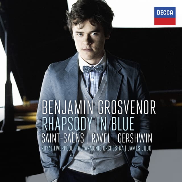 Album cover art for Rhapsody in Blue: Saint-Saëns - Ravel - Gershwin