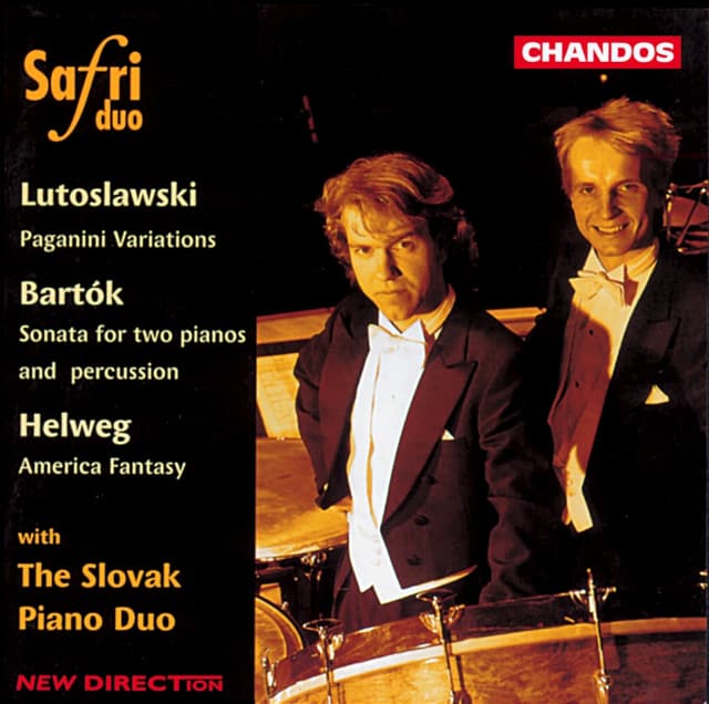 Album cover art for Lutoslawski: Paganini Variations - Bartok: Sonata for Two Pianos & Percussions - Helweg: America Fantasy