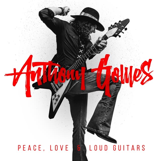 Album cover art for Peace, Love & Loud Guitars