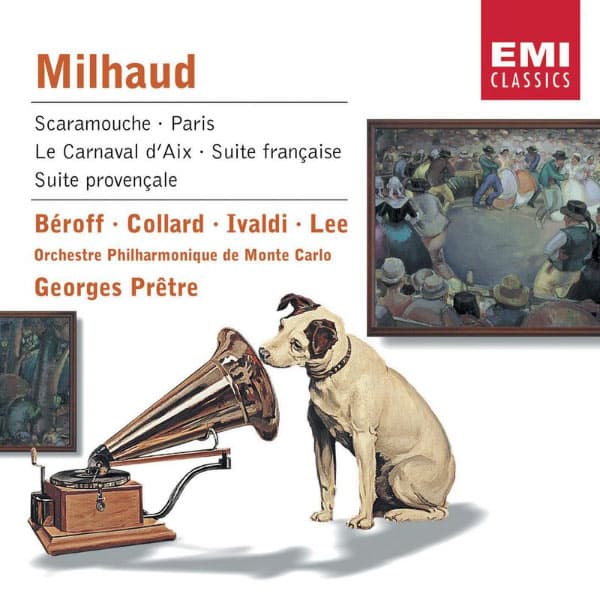 Album cover art for Milhaud: Scaramouche; Paris; Le Carnaval d'Aix; Suite française; Suite